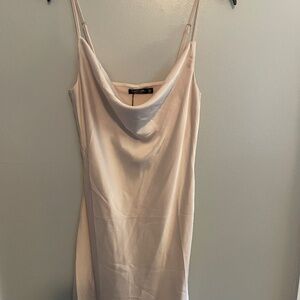 Nastygal Biege Silky Cowl Neck Mini Dress